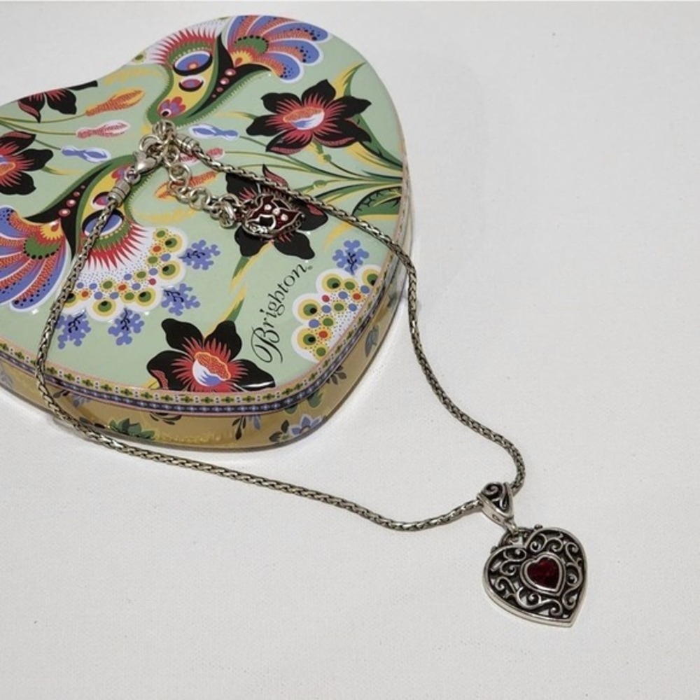 Brighton Silver Plated Heart Pendant‎ Necklace Red Crystal Toggle Charm - Picture 2 of 5